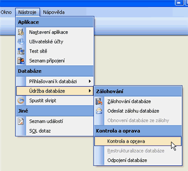 obr. 1 - spuštění kontroly databáze