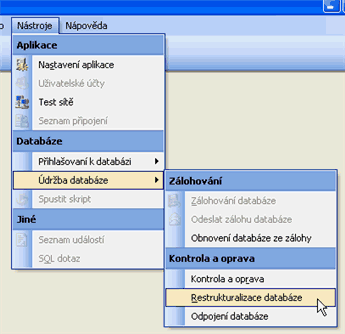obr. 3 - spuštění restrukturalizace databáze