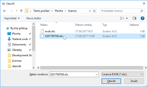 obr. 3 - výběr licenčního souboru