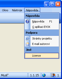 obr. 1 - spuštění formuláře licence z menu