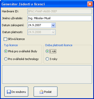 obr. 3 - generátor žádosti o licenci