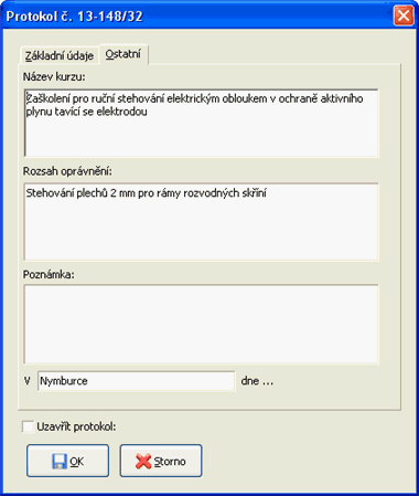 obr. 3 - ostatní údaje protokolu