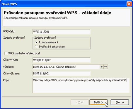 obr. 3 - základní údaje WPS