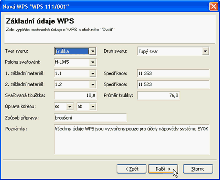 obr. 4 - technické parametry WPS